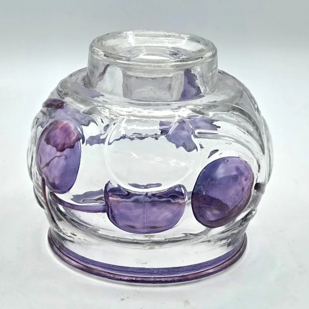 RETRO Art Glass‎ Candle Holder Or Bowl Purple and Clear Raised Design